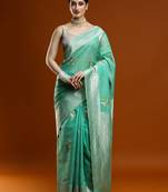 green woven design zari Cotton saree with blouse