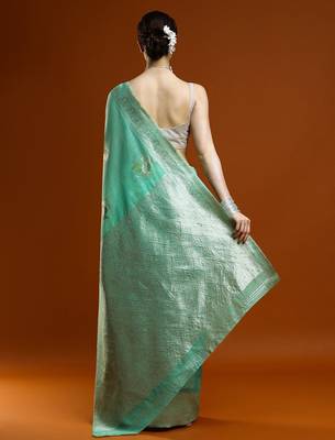 green woven design zari Cotton saree with blouse 4