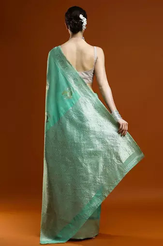 green woven design zari Cotton saree with blouse
