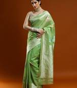 green ethnic motifs embroidered zari embroidered cotton saree