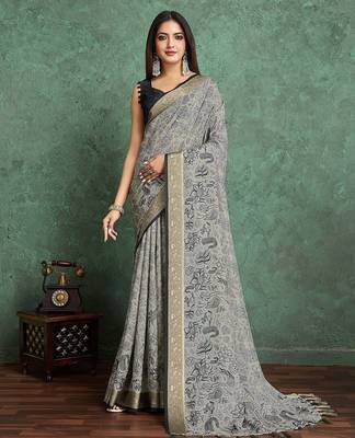 black floral with woven design pure crepe saree 1