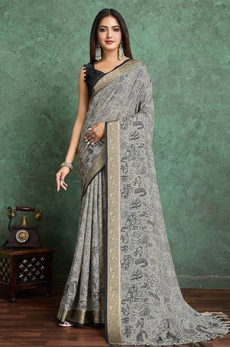 black floral with woven design pure crepe saree