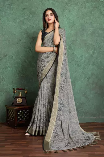 black floral with woven design pure crepe saree