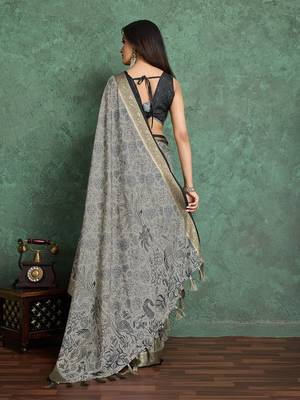 black floral with woven design pure crepe saree 3