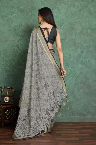 black floral with woven design pure crepe saree