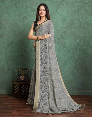 black floral with woven design pure crepe saree 4
