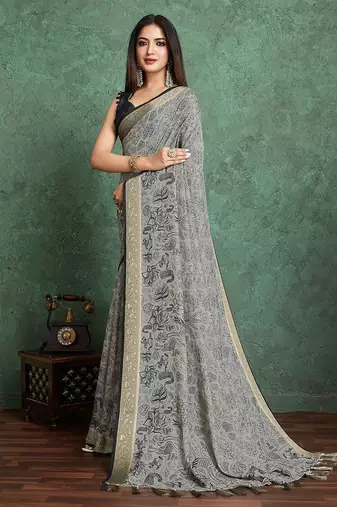 black floral with woven design pure crepe saree