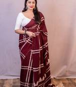 maroon batik printed saree with blouse piece