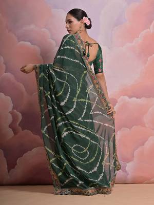 green tie and dye sequinned embroidered saree 3