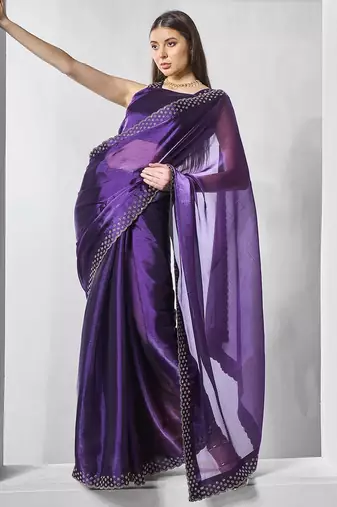 purple embellished beads and stones organza saree