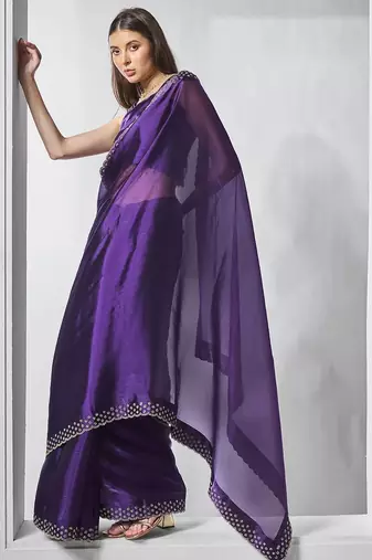 purple embellished beads and stones organza saree