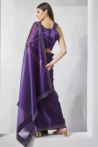purple embellished beads and stones organza saree