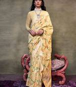 yellow woven design zari silk blend banarasi saree