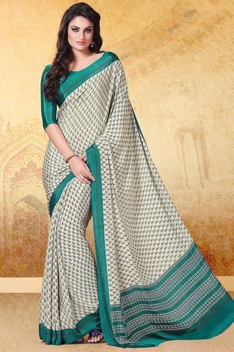cream cream floral printed bagru saree