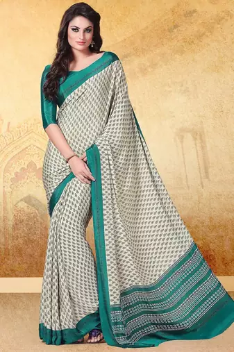 cream cream floral printed bagru saree