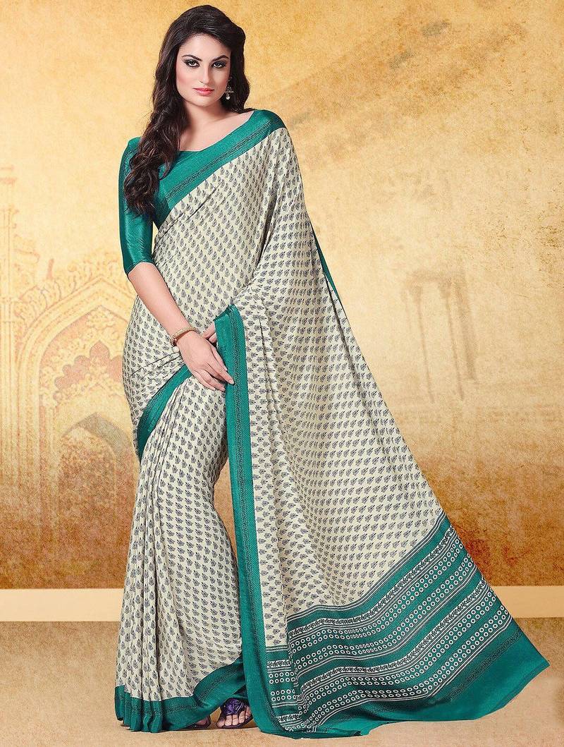 cream cream floral printed bagru saree