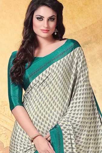 cream cream floral printed bagru saree