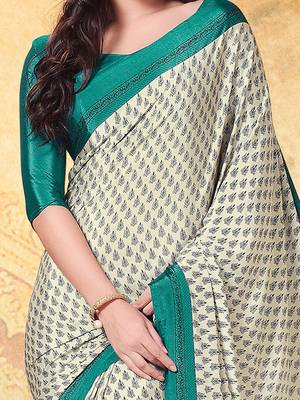 cream cream floral printed bagru saree 3