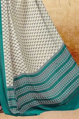 cream cream floral printed bagru saree