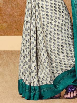 cream cream floral printed bagru saree 5