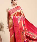 mustard floral zari paithani saree