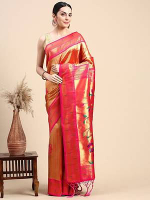 mustard floral zari paithani saree 2