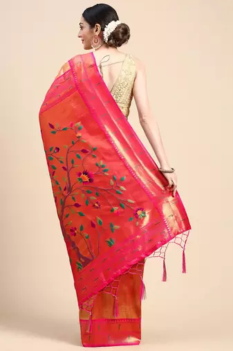 mustard floral zari paithani saree
