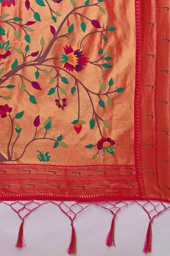 mustard floral zari paithani saree