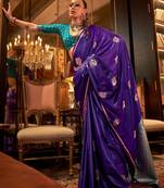 purple woven design zari satin banarasi saree