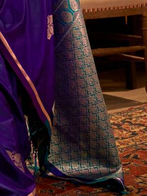 purple woven design zari satin banarasi saree 5