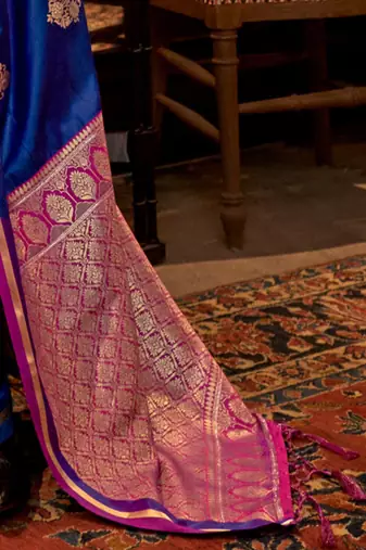 blue woven design zari satin banarasi saree
