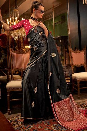 black woven design zari  banarasi celebrity saree