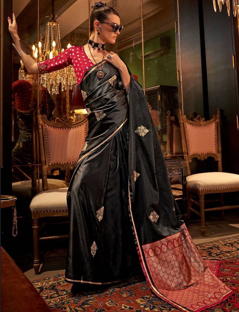 black woven design zari  banarasi celebrity saree