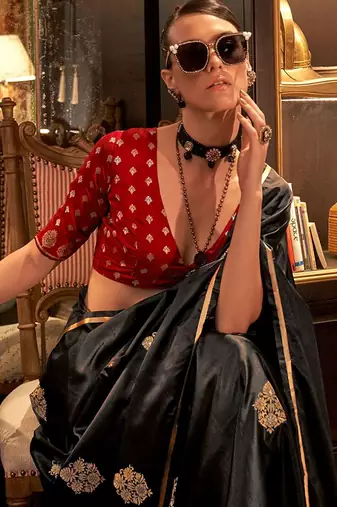 black woven design zari  banarasi celebrity saree