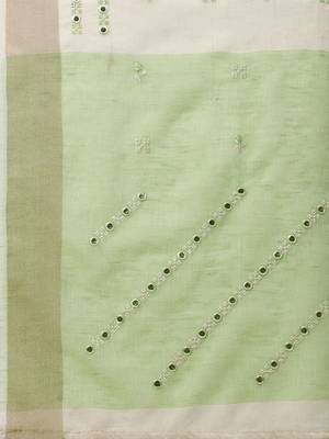 off_white off white & green ethnic motifs embroidered pure linen saree 5