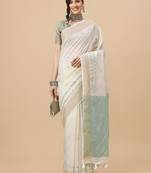 off_white off white & grey embellished embroidered pure linen saree