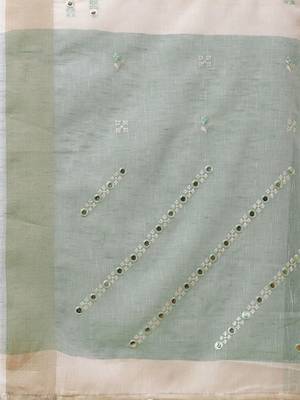 off_white off white & grey embellished embroidered pure linen saree 5
