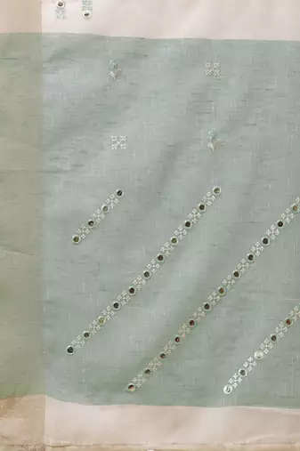 off_white off white & grey embellished embroidered pure linen saree