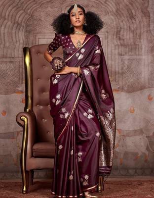 burgundy ethnic motifs zari satin designer gadwal saree 1