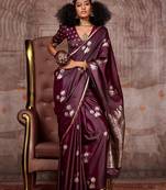 burgundy ethnic motifs zari satin designer gadwal saree