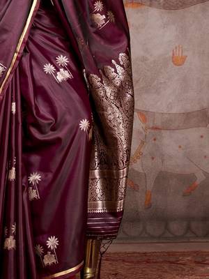 burgundy ethnic motifs zari satin designer gadwal saree 5
