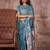 teal ethnic motifs satin gadwal saree