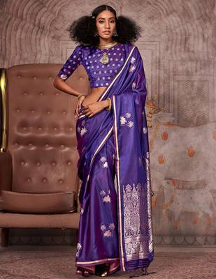 purple ethnic motifs zari satin designer gadwal saree 1