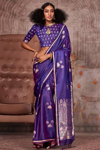 purple ethnic motifs zari satin designer gadwal saree
