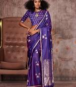 purple ethnic motifs zari satin designer gadwal saree