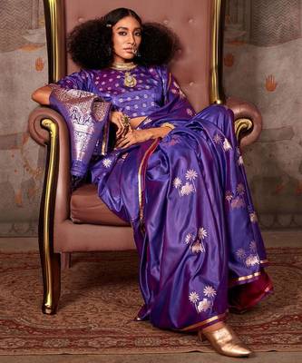 purple ethnic motifs zari satin designer gadwal saree 2