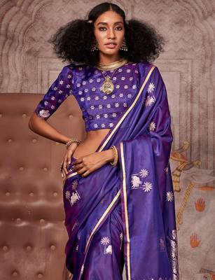 purple ethnic motifs zari satin designer gadwal saree 3