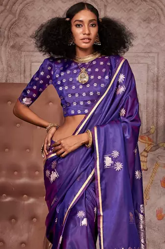 purple ethnic motifs zari satin designer gadwal saree