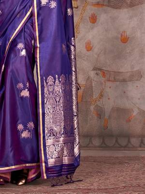 purple ethnic motifs zari satin designer gadwal saree 5