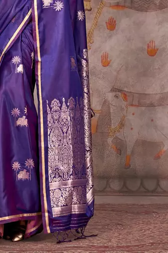 purple ethnic motifs zari satin designer gadwal saree
